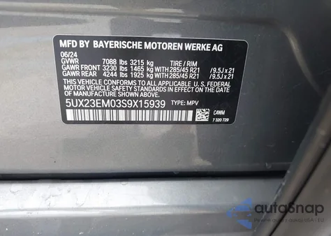 2025 BMW X7 xDrive40I from USA, damaged, VIN 5UX23EM03S9X15939